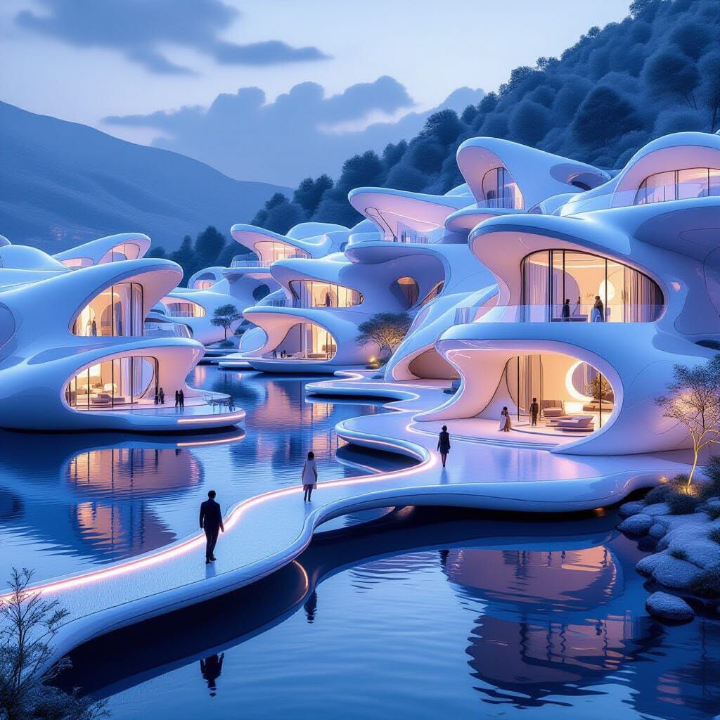 Futuristic Lakeside City of Love with Luxury Villas