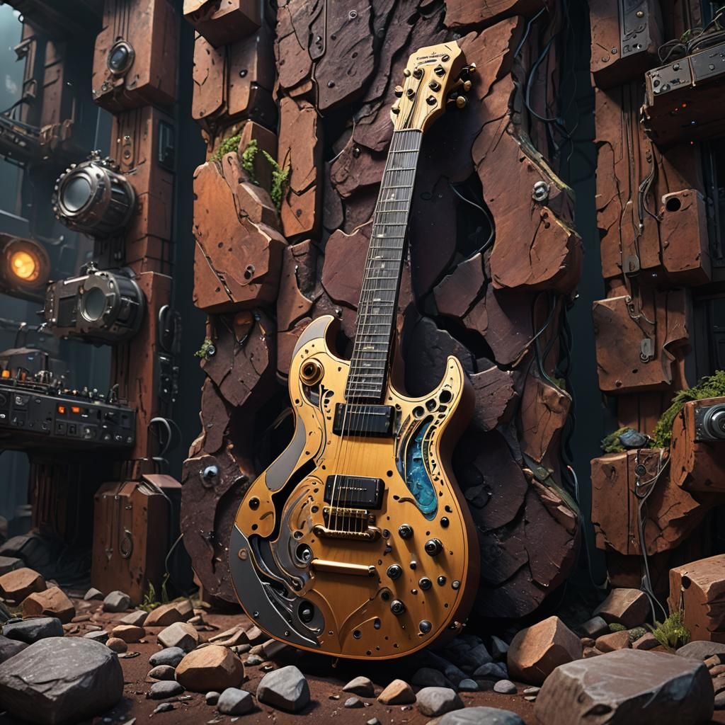 Futuristic Guitar in High-Tech Environment: Detailed Matte P...