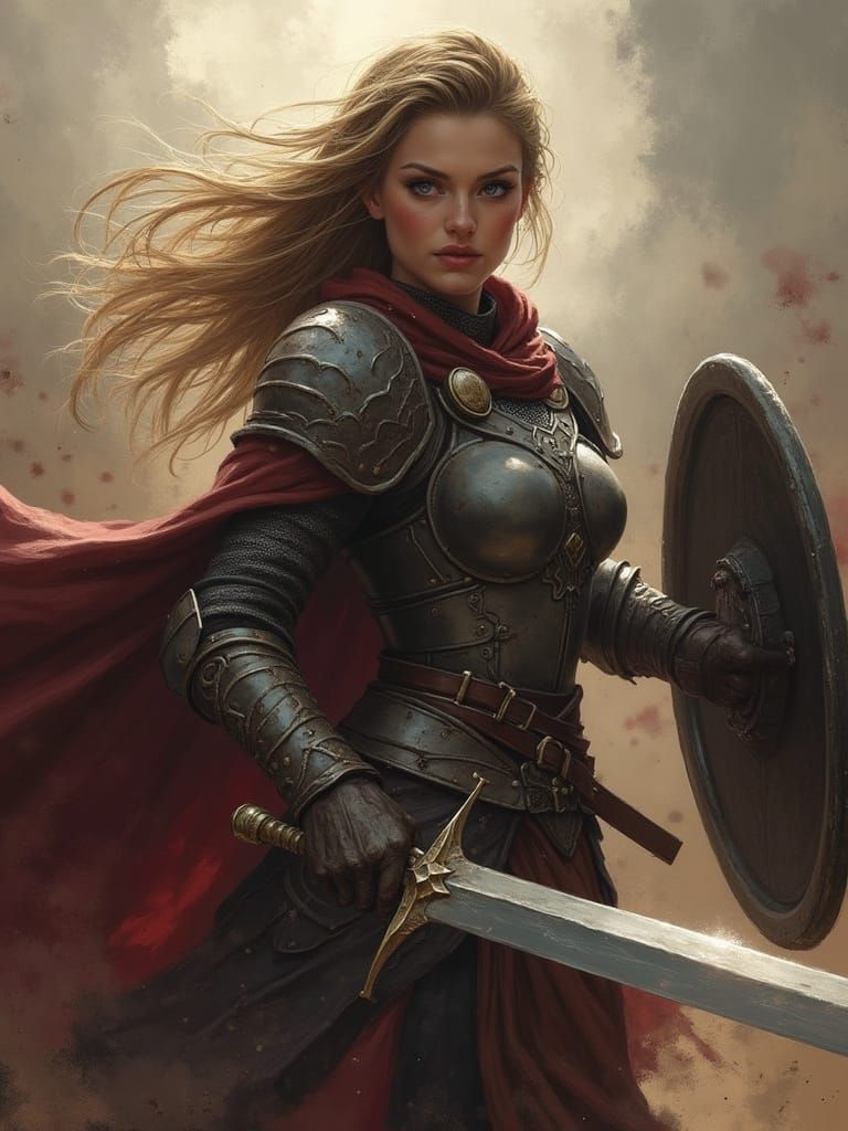 Epic Female Paladin Battles Orcish Horde in Heroic Style