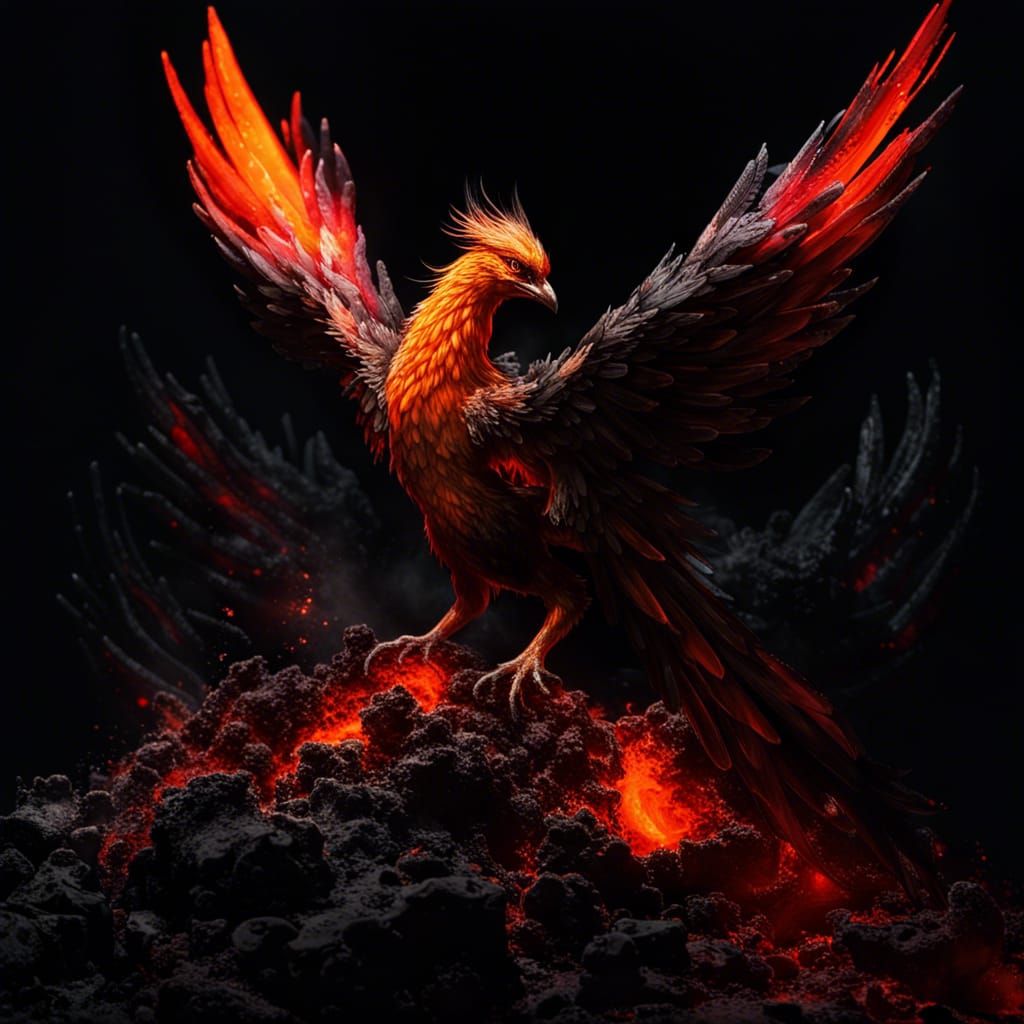 Fiery Phoenix Rising: A Bioluminescent Fantasy