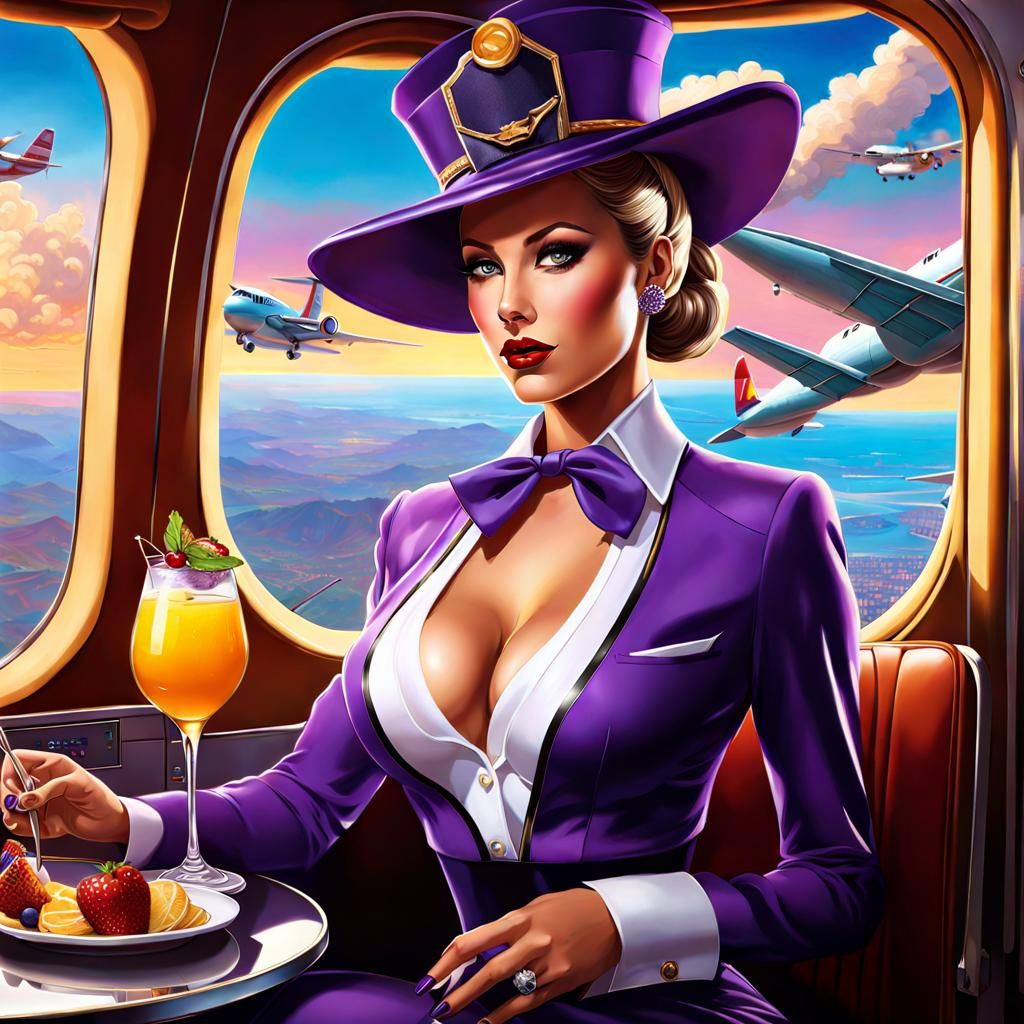 Stewardess Serving Drinks in First Class