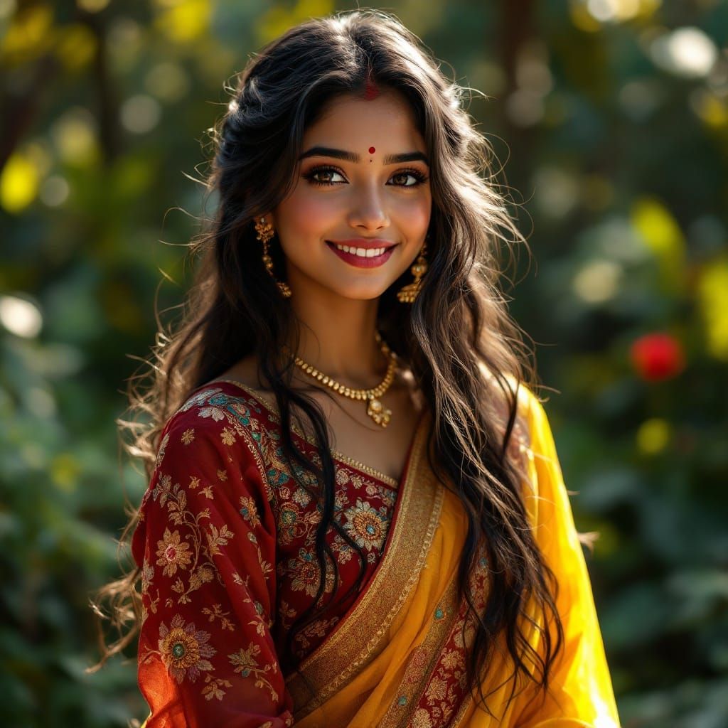 Indian Girl Portrait in Ornate Digital Art Style