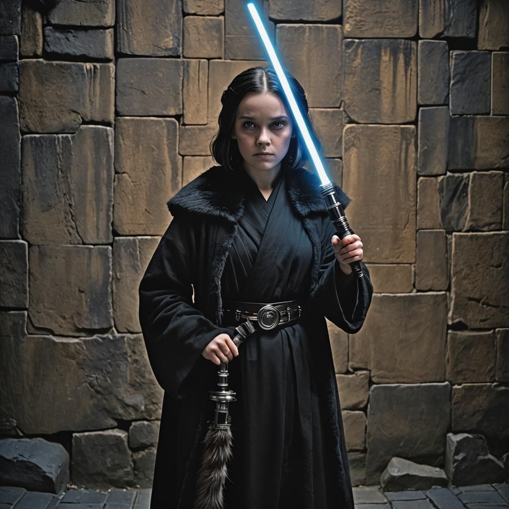 Wednesday Addams as Jedi Knight in Dark Academia Style