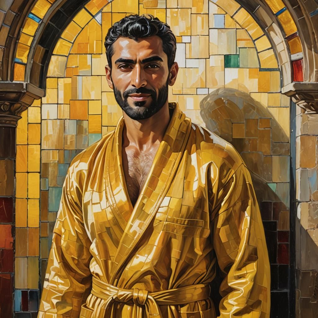 Radiant Man in Golden Robe: Neo-Impressionist Oil Painting