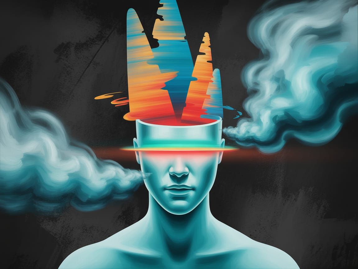 Abstract Bust Radiating Light as Impasto Painting