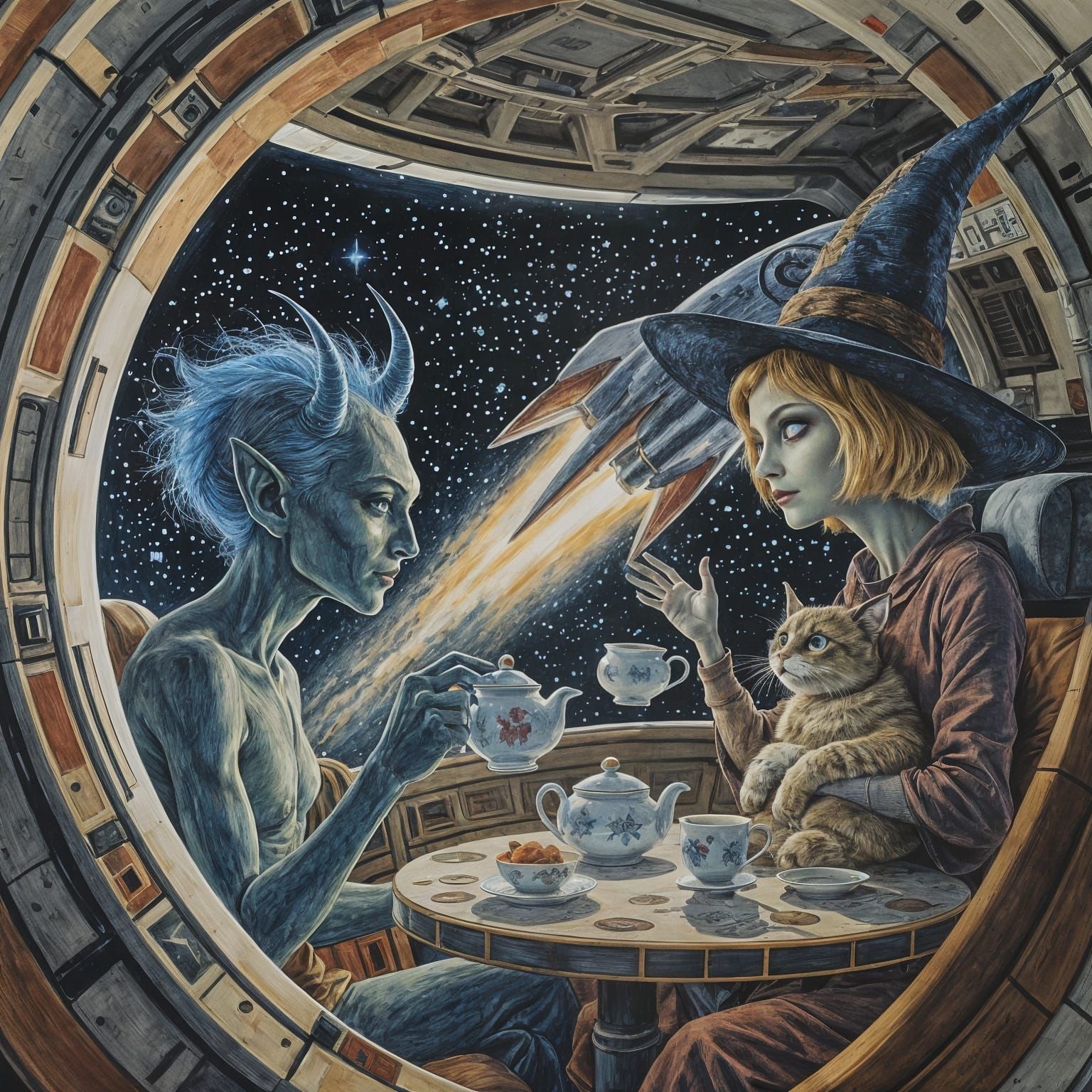 Alien Tea Ceremony in Space, Expressive Sketch