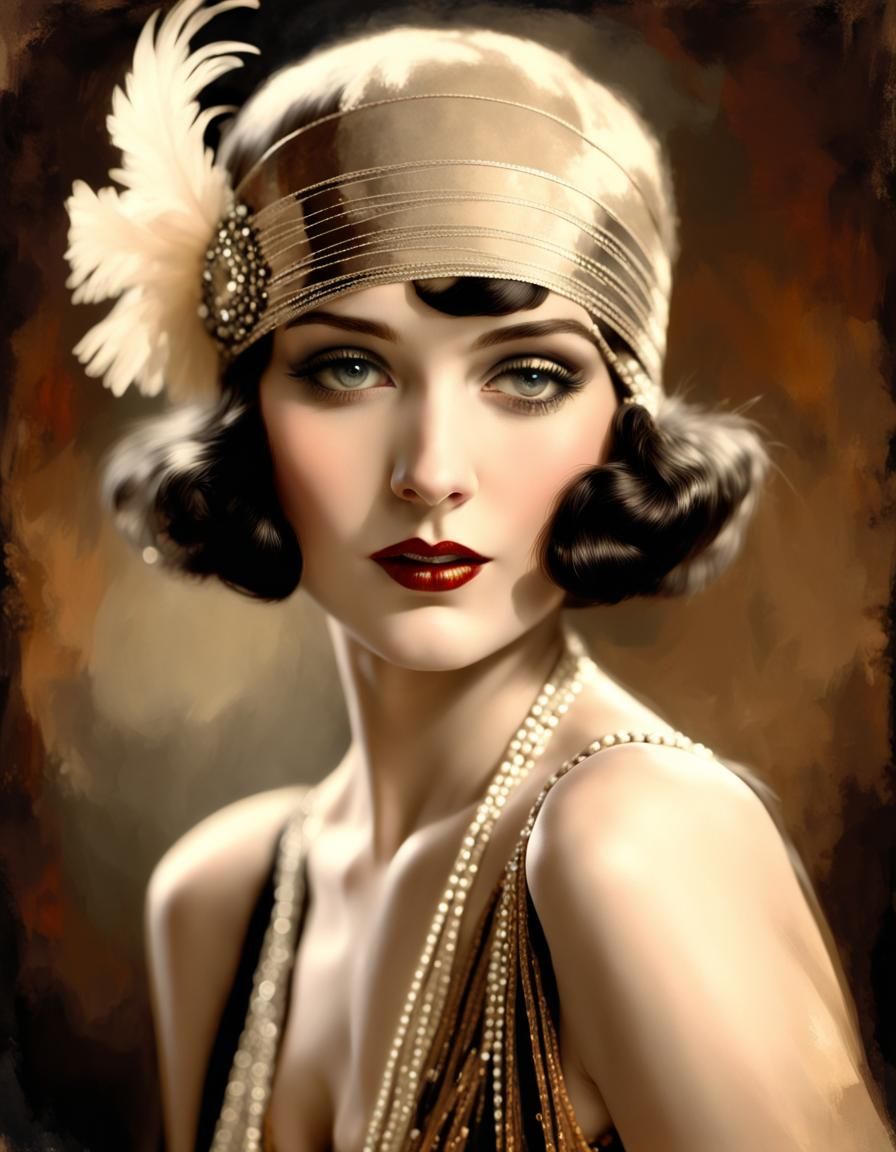 Brunette Flapper in 1920s Style Matte Painting