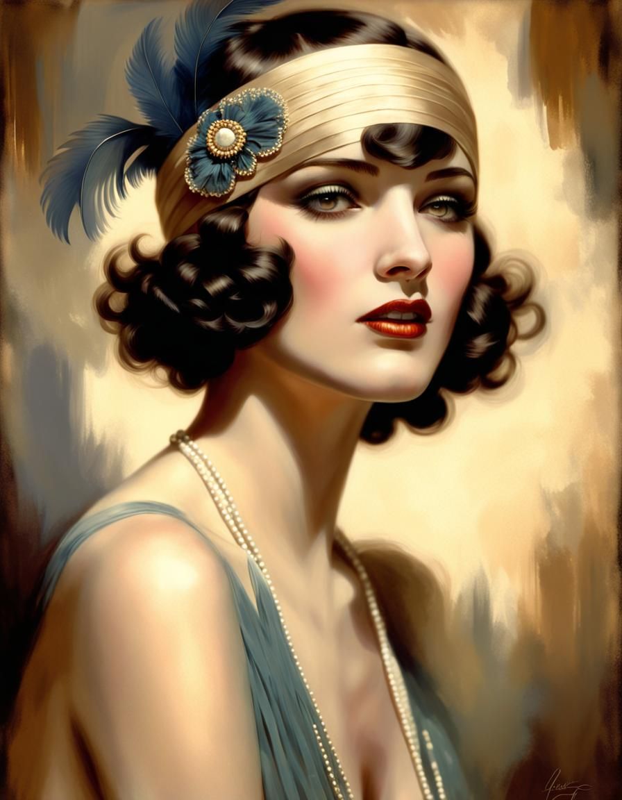Brunette Flapper in Golden Age Illustration Style