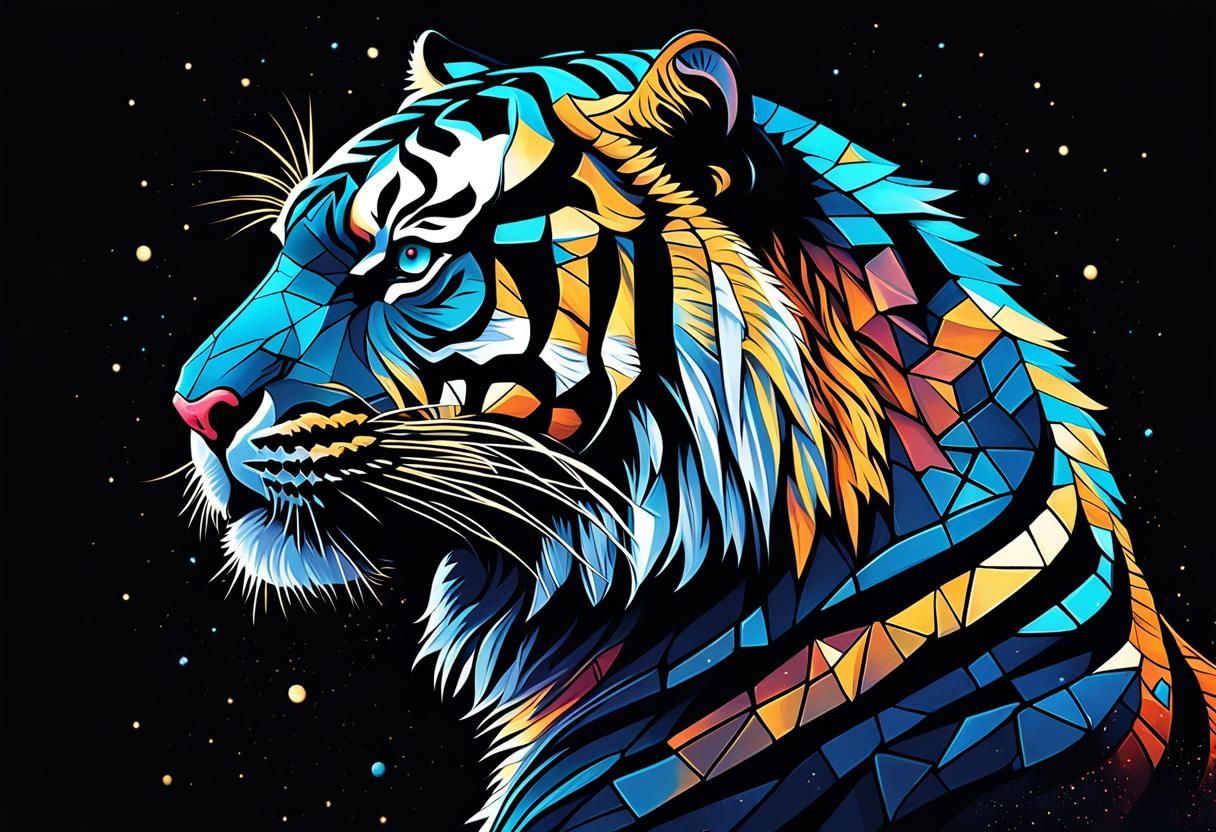 Gothic Tiger Portrait in Vibrant Galaxy Landscape
