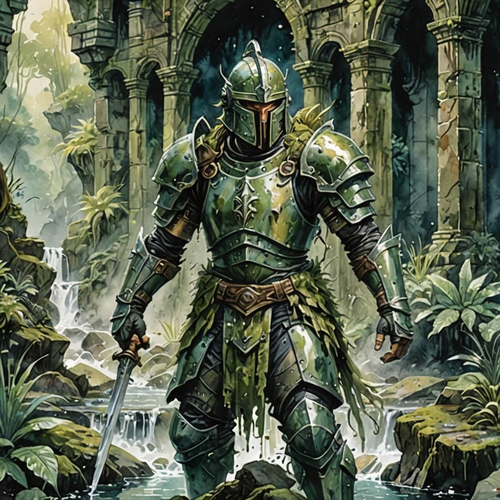 Mystic Jungle Warrior in Watercolor Art Style