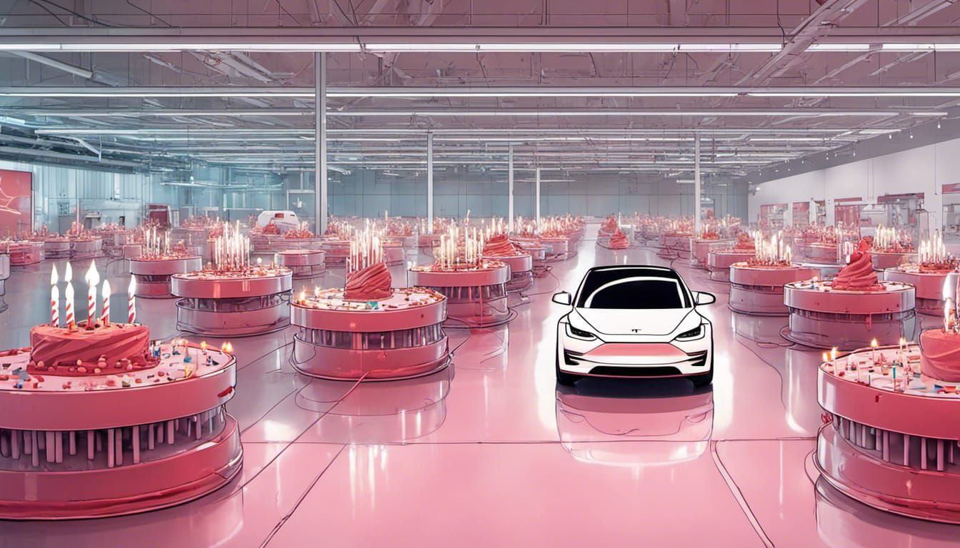 Tesla Factory Birthday with Cybertruck Cake