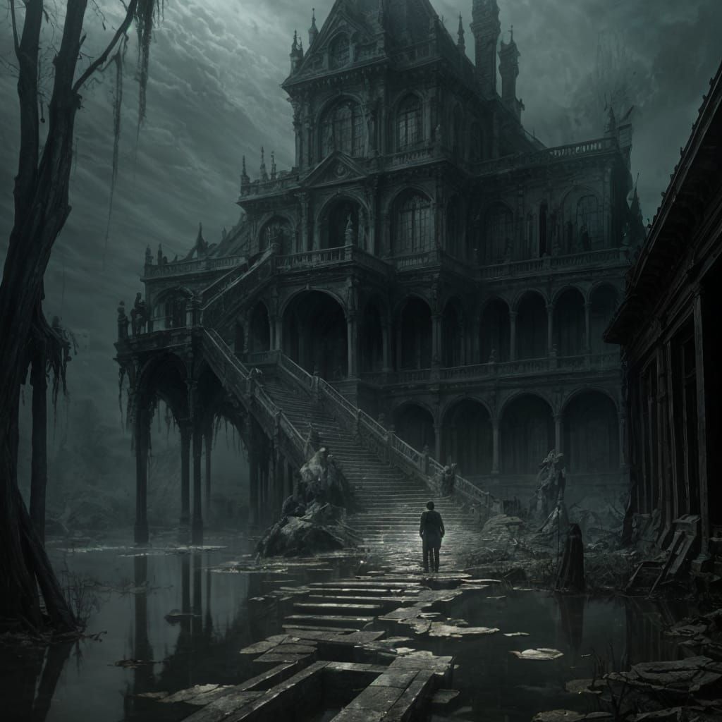 Horror Swamp: Stairs Dissolving, Doré Style