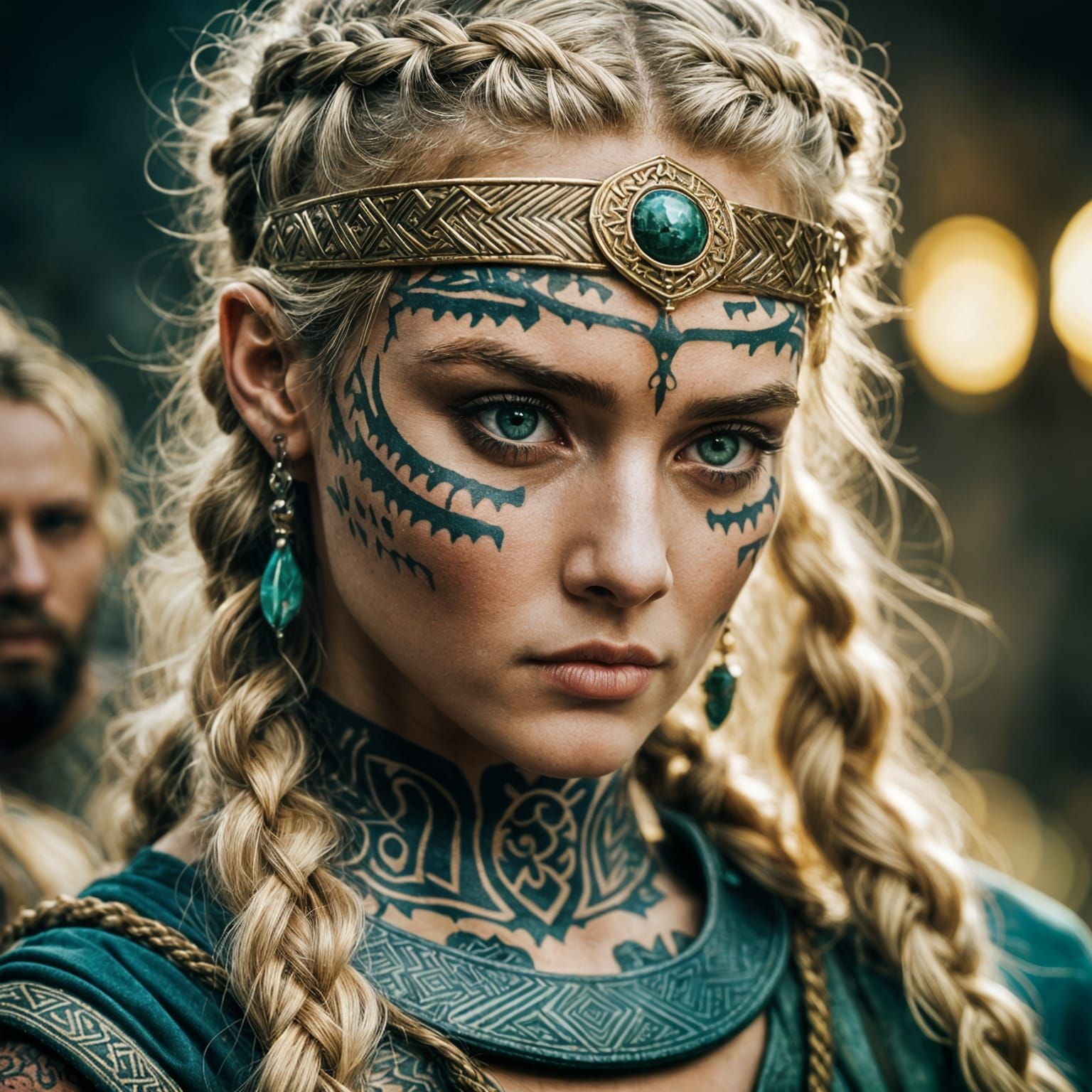 Viking Tattooed Woman with Green Eyes