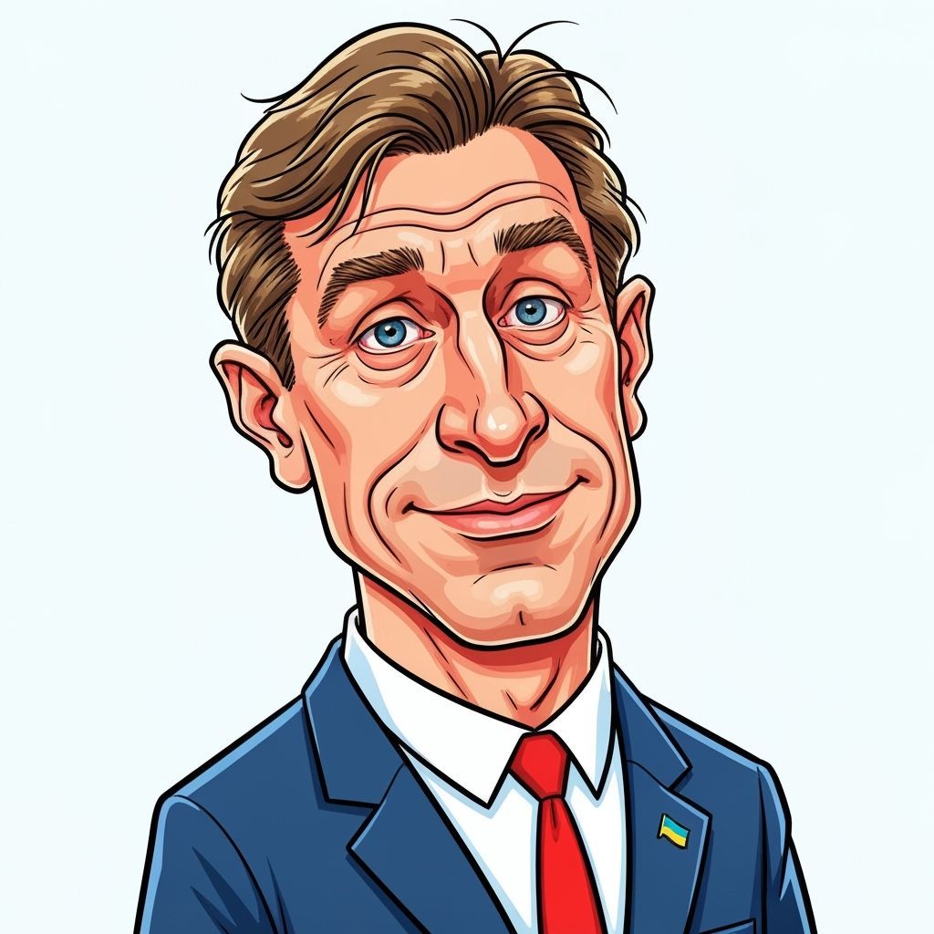 Humorous Caricature of Ukraine President in Cartoon Style