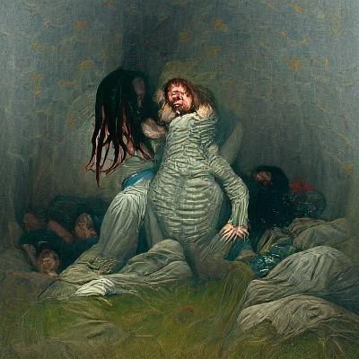 Terrifying Night Monster in Engraving Style