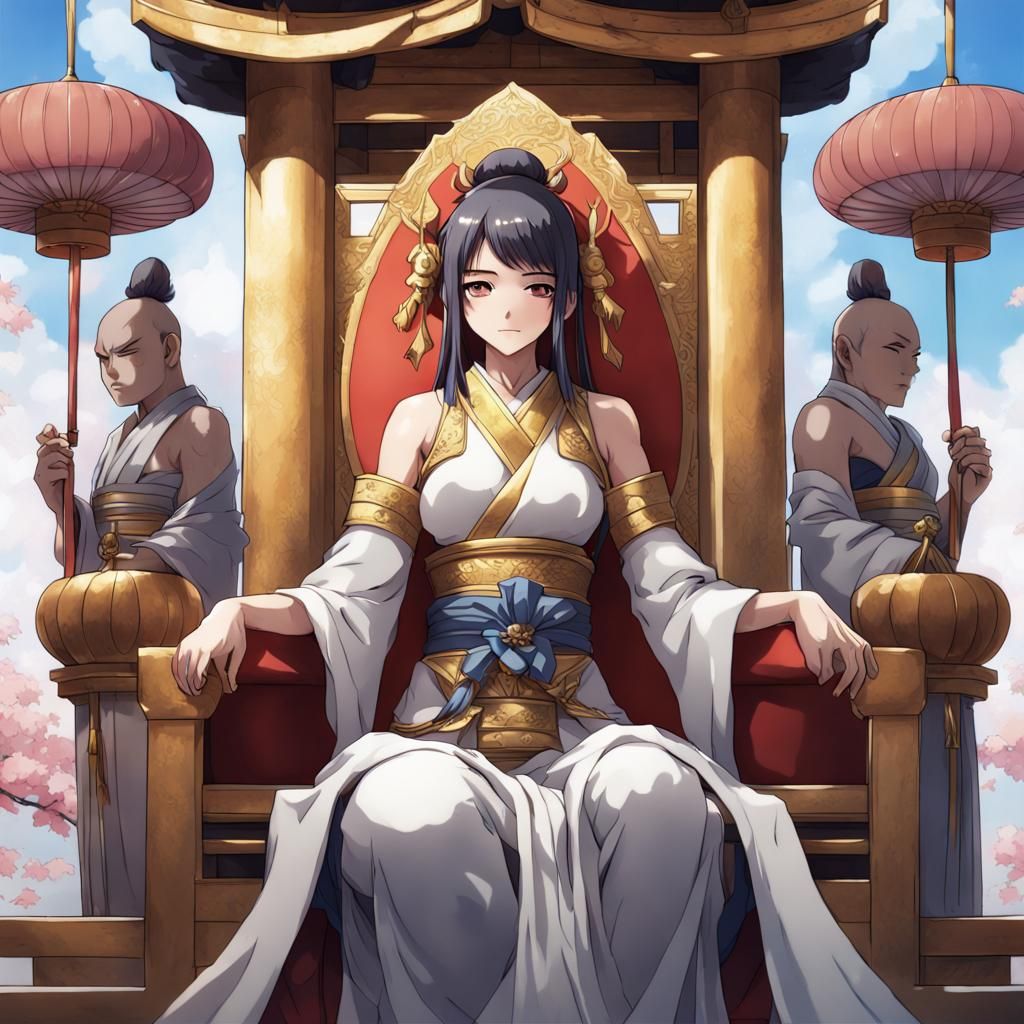 Anime-Style Japanese Warrior Princess on Throne