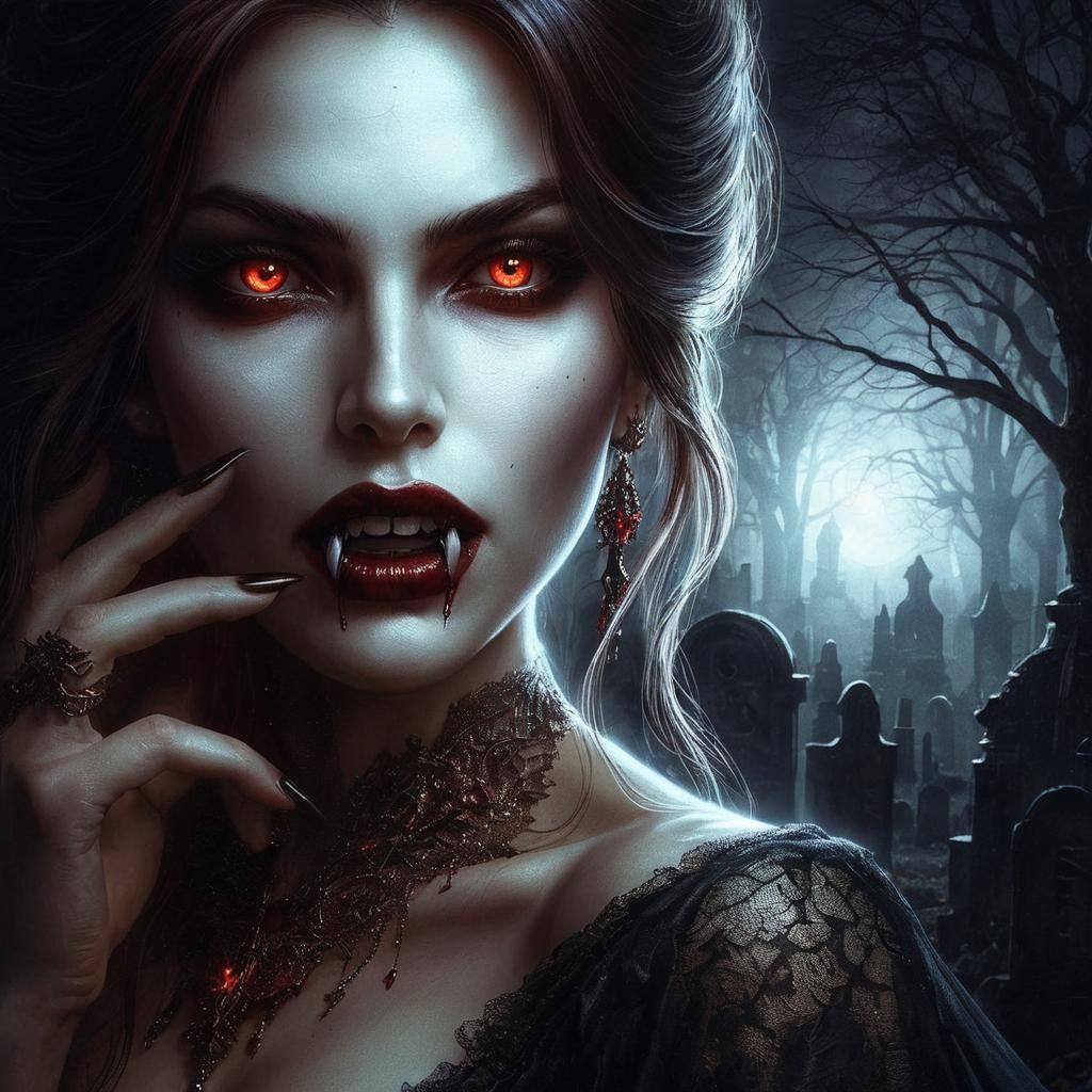 Gothic Vampire in Dark Graveyard Artwork