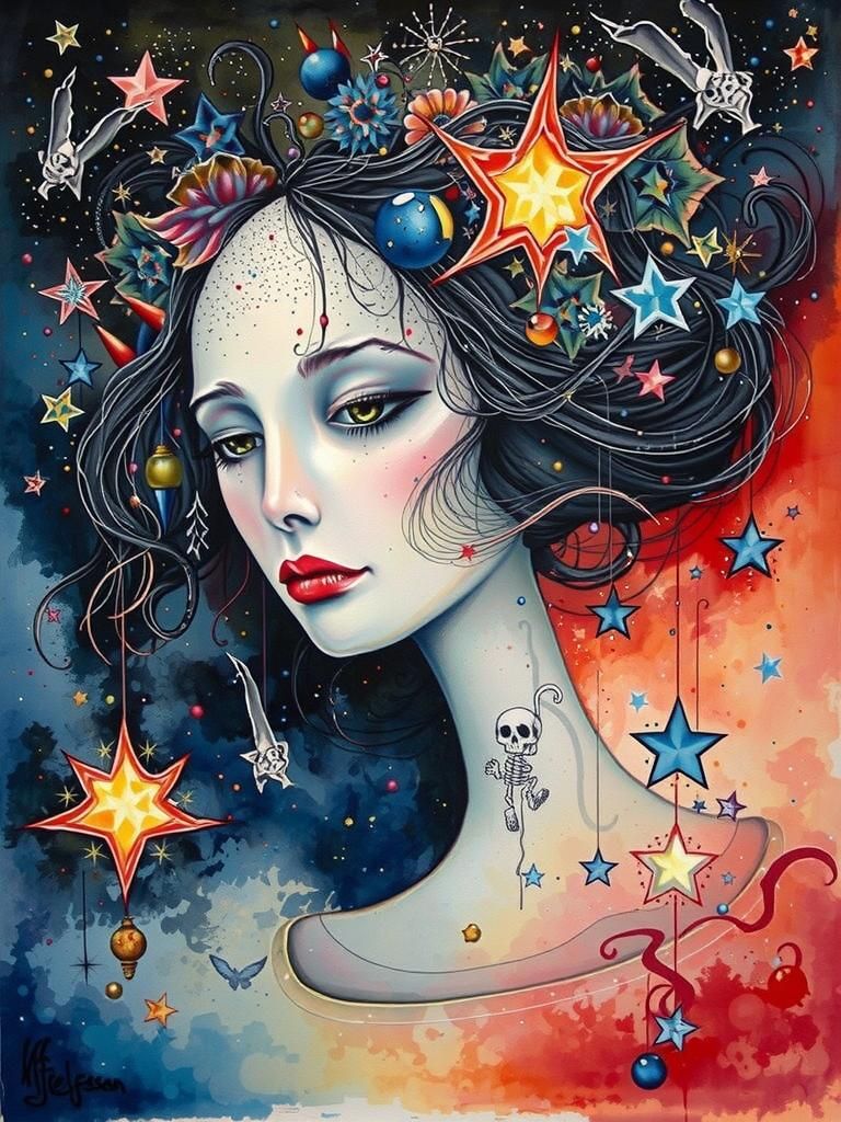 Surreal Portrait of Emptiness in Watercolor and Ink