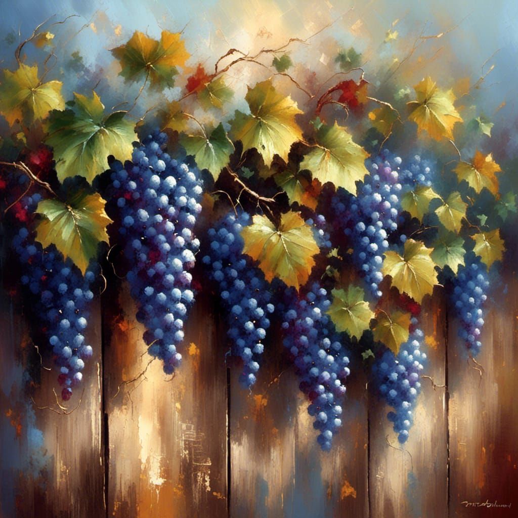 Expressionist Grapes Growing in Morning Light