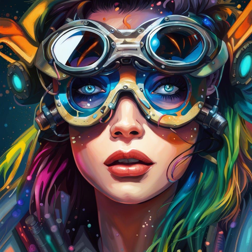 Woman with Hydropunk Goggles in Splash Art Style