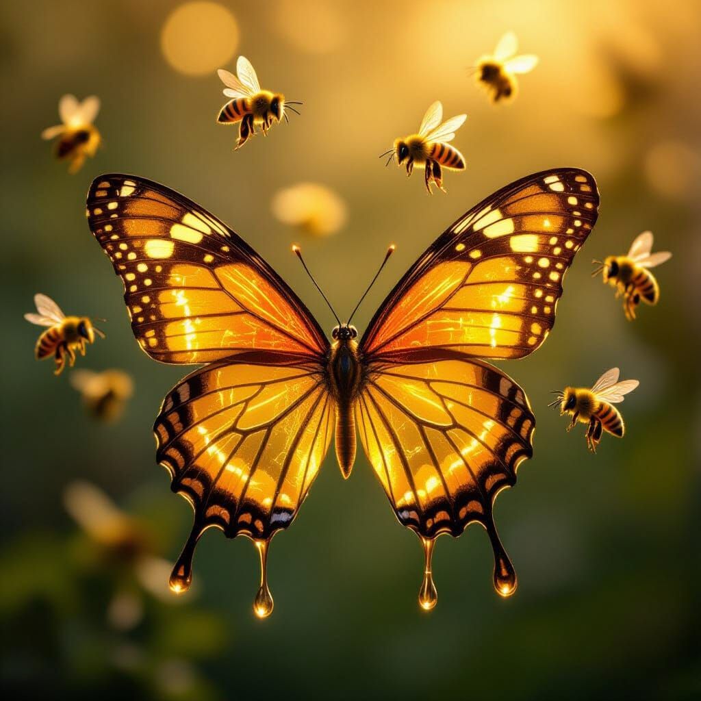Golden Honey Butterfly Dripping Amber Light