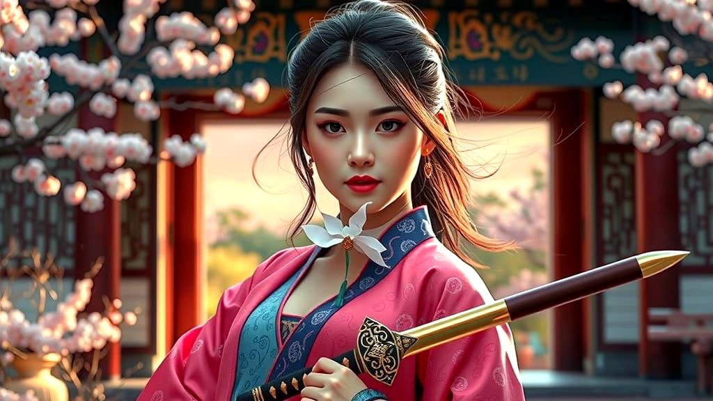 Vibrant Temple Guardian in Joseon Period Hanbok