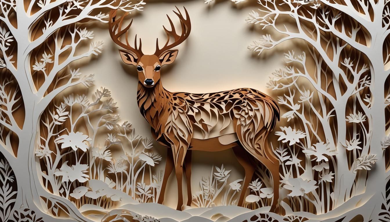 Kirigami Wildlife: Realistic Paper-Cut Deer Family Portrait
