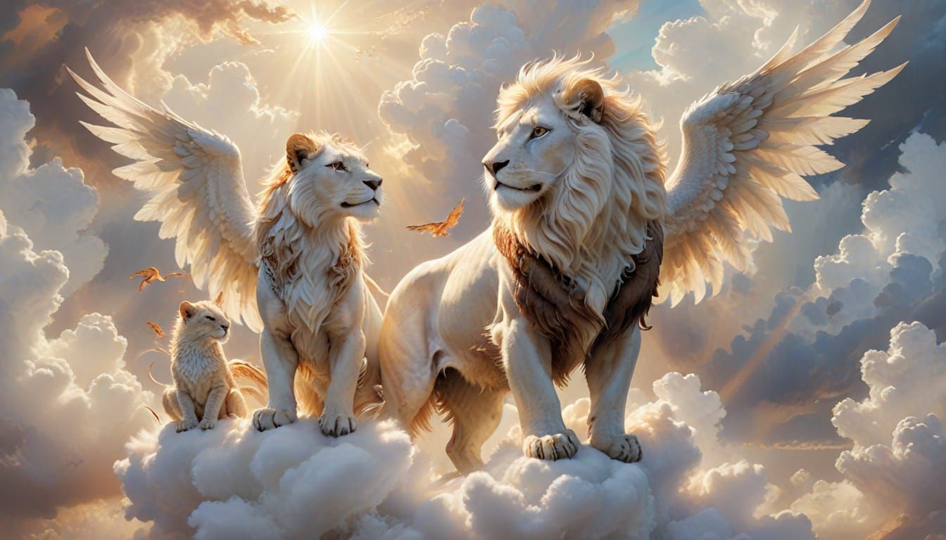Winged Lions and Mythical Creatures in Celestial Harmony