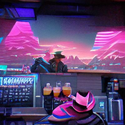 Synthwave Cowboy at a Neon Bar