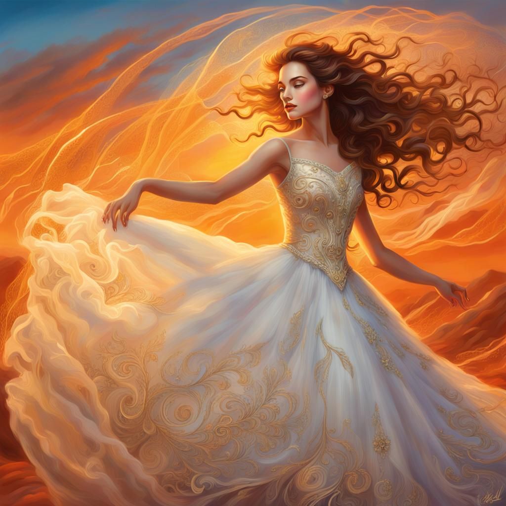 Elegant Lady in Flowing Gown: Pixar-Style 3D Art