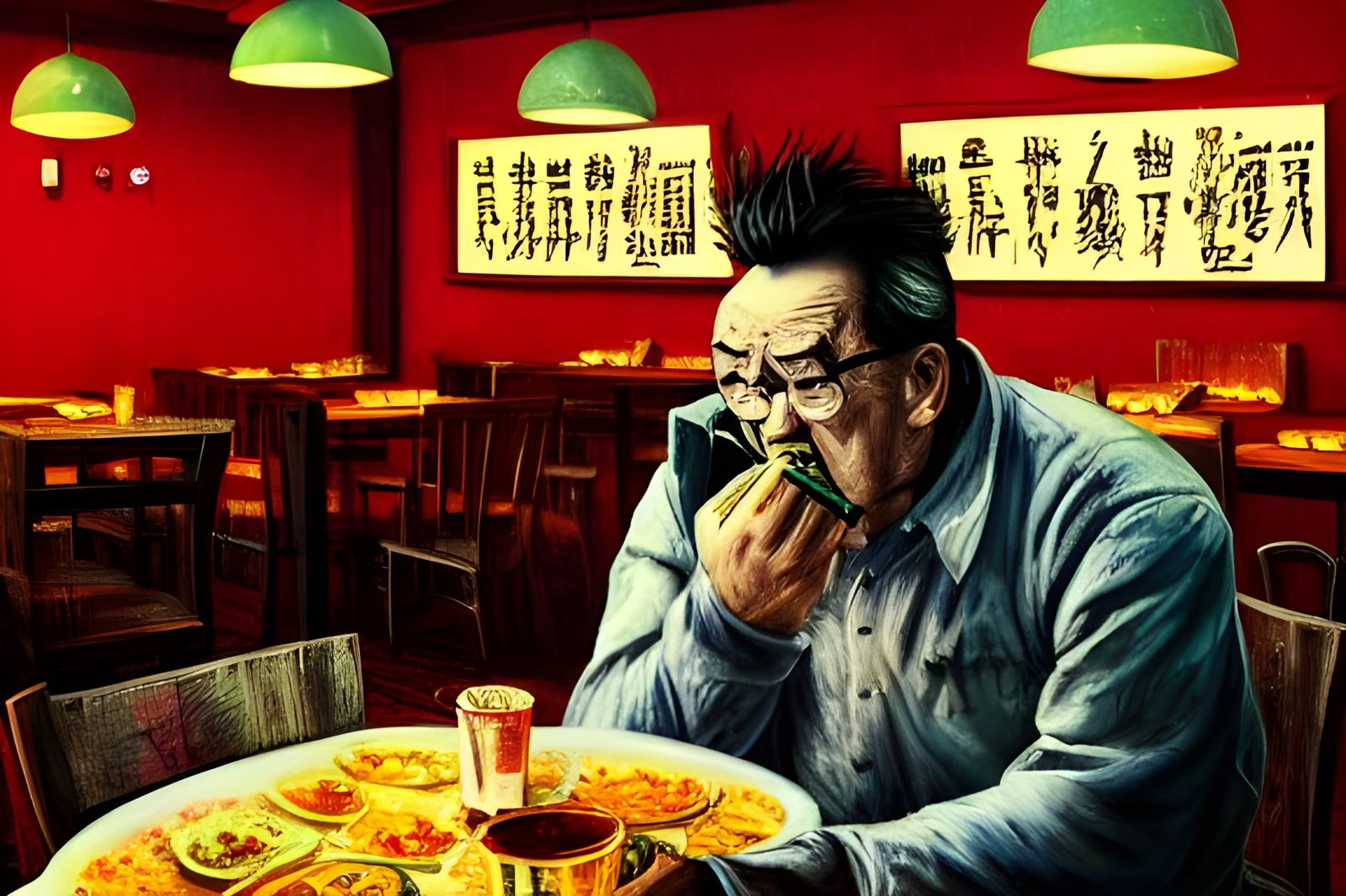 Hyperdetailed Bull Portrait in a Chinese Buffet