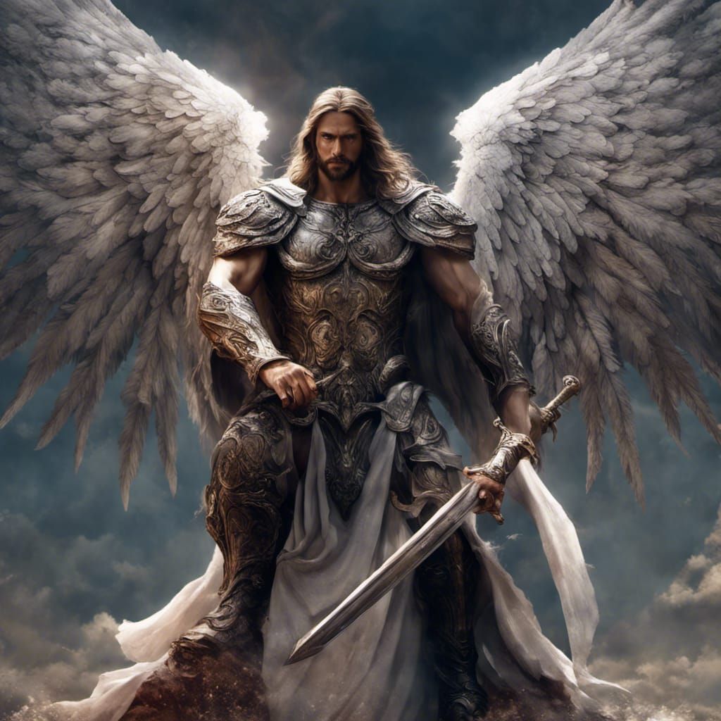 Majestic Angel with Sword, Detailed Matte Painting