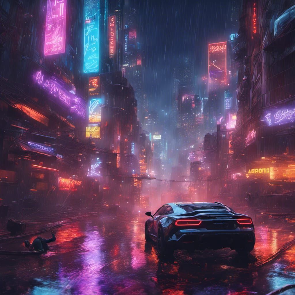 Neon Cyberpunk Cityscape with Flying Cars