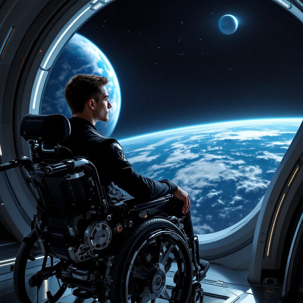 Earth View from Futuristic Space Hotel Room