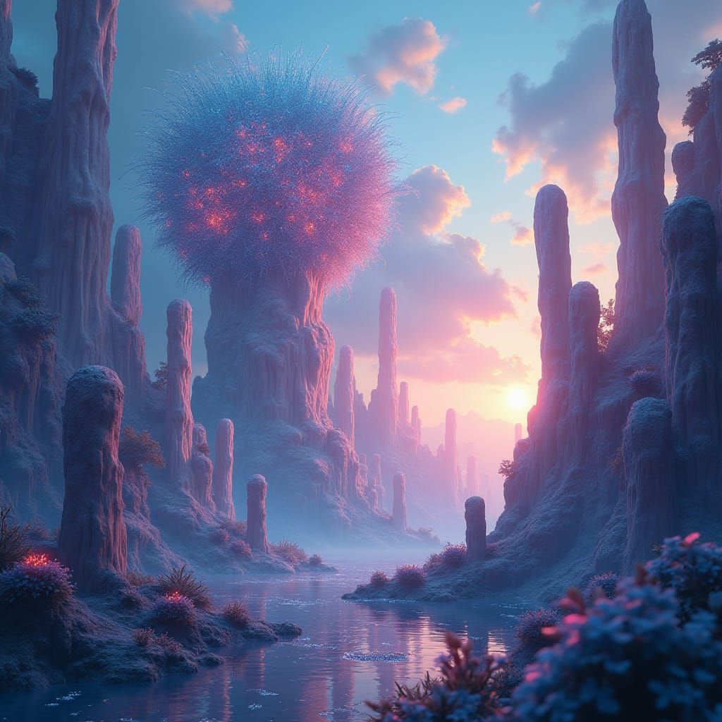 Ethereal Urchins in a Mystical Landscape