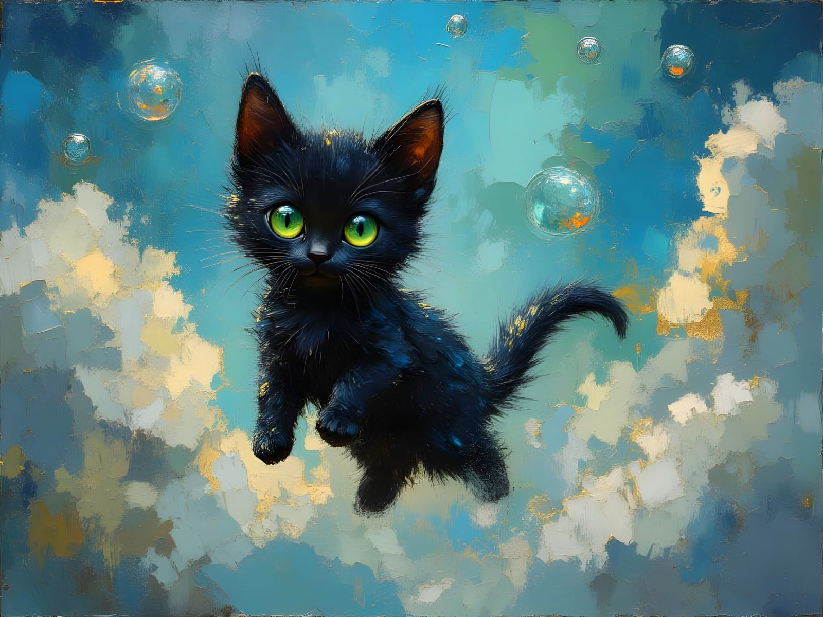 Dreamlike Kitten in Abstract Sky