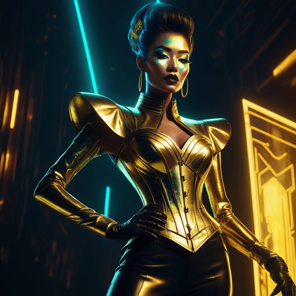 Gilded Sci-Fi Commander in Vibrant Digital Art