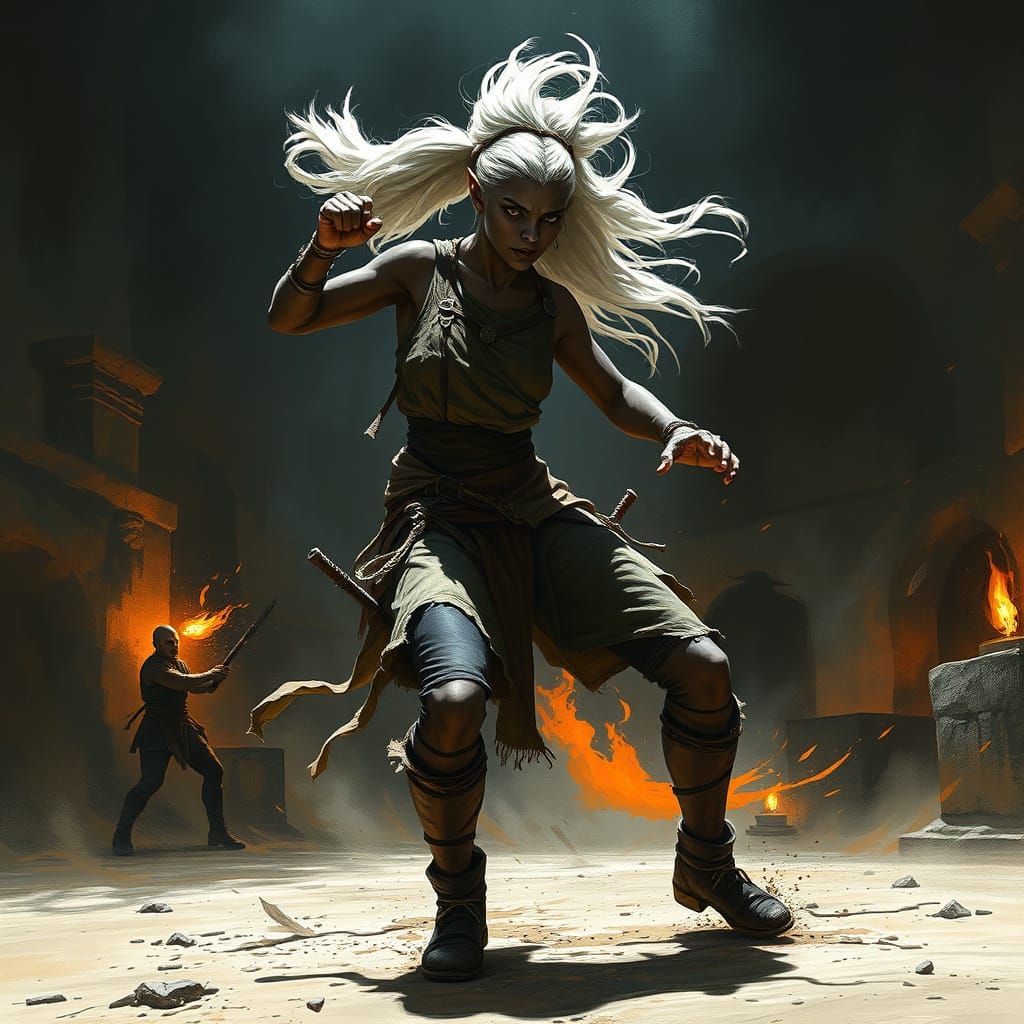 Dark Elf Warrior in Ancient Arena