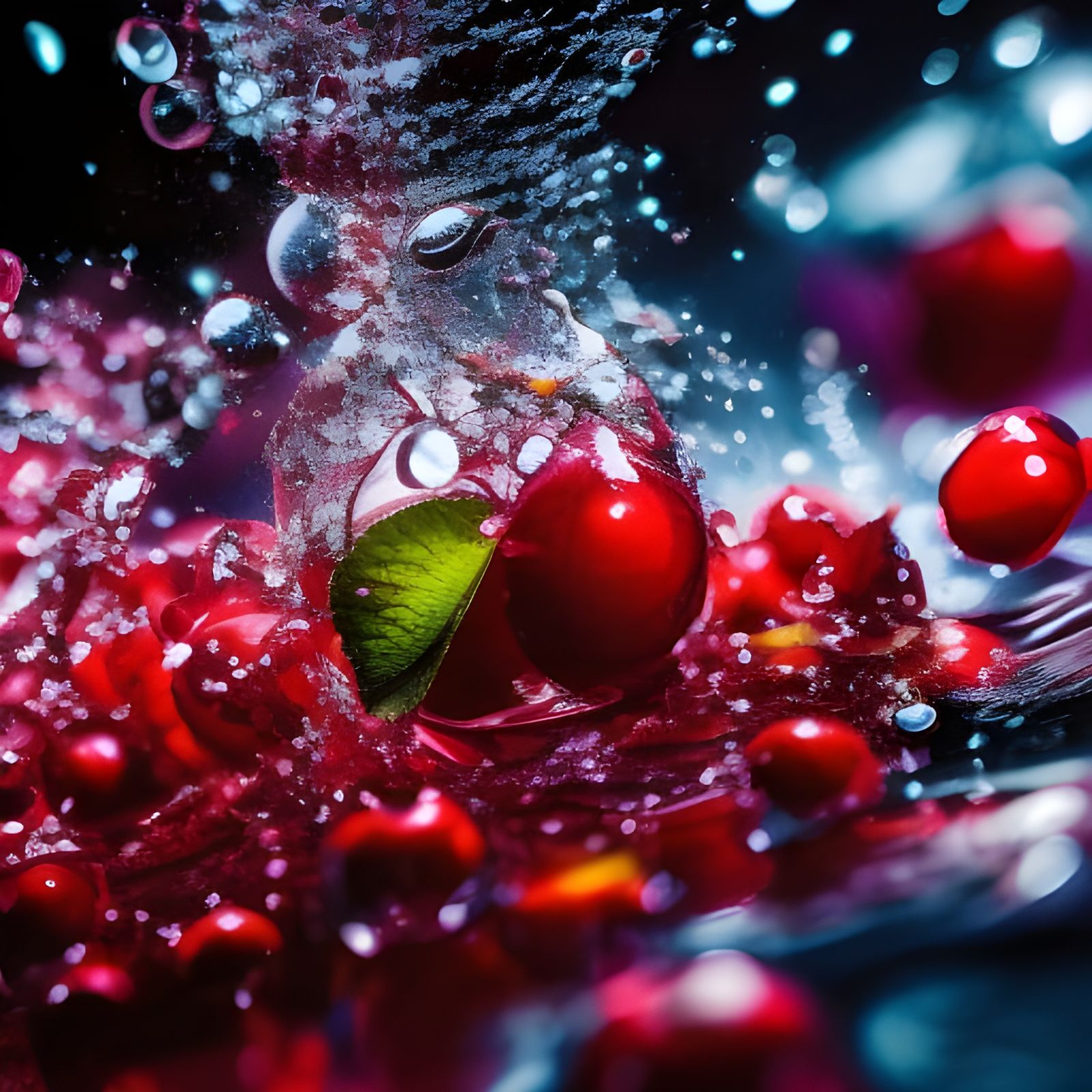 Cherry Splash Art in High-Speed Liquid Photography