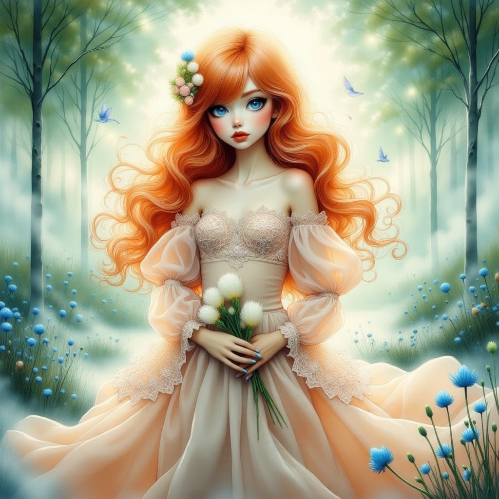 Digital Acrylic Drawing of Pullip Doll in Azure Blue Eyes an...