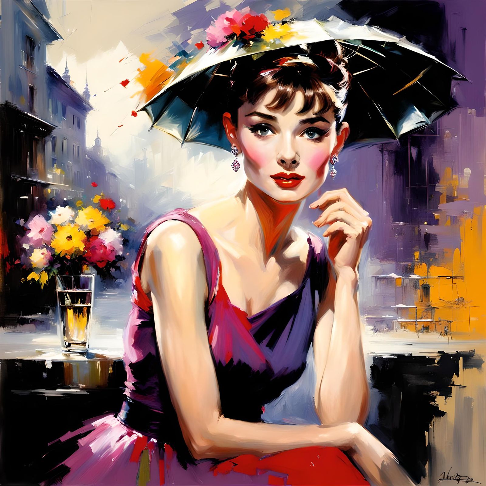 Audrey Hepburn Portrait in Film Noir Style