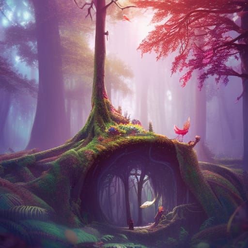 Whimsical Autumn Forest Cottage in Anime Style