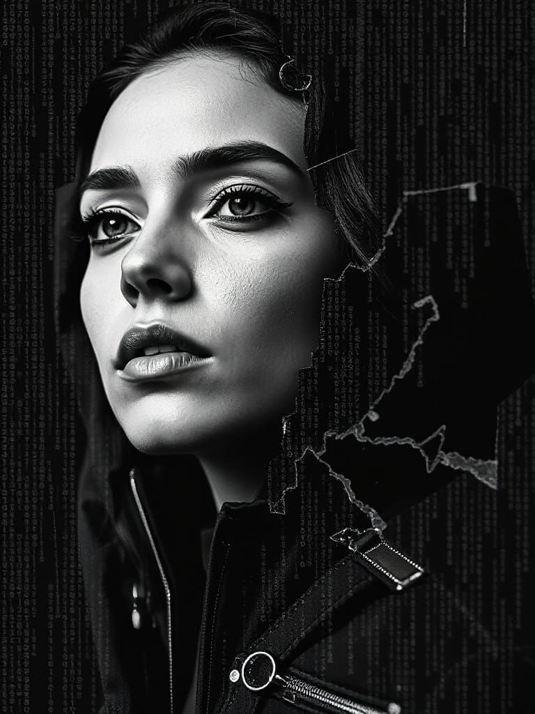 Fragmented Monochrome Portrait Generated by Infinite Code