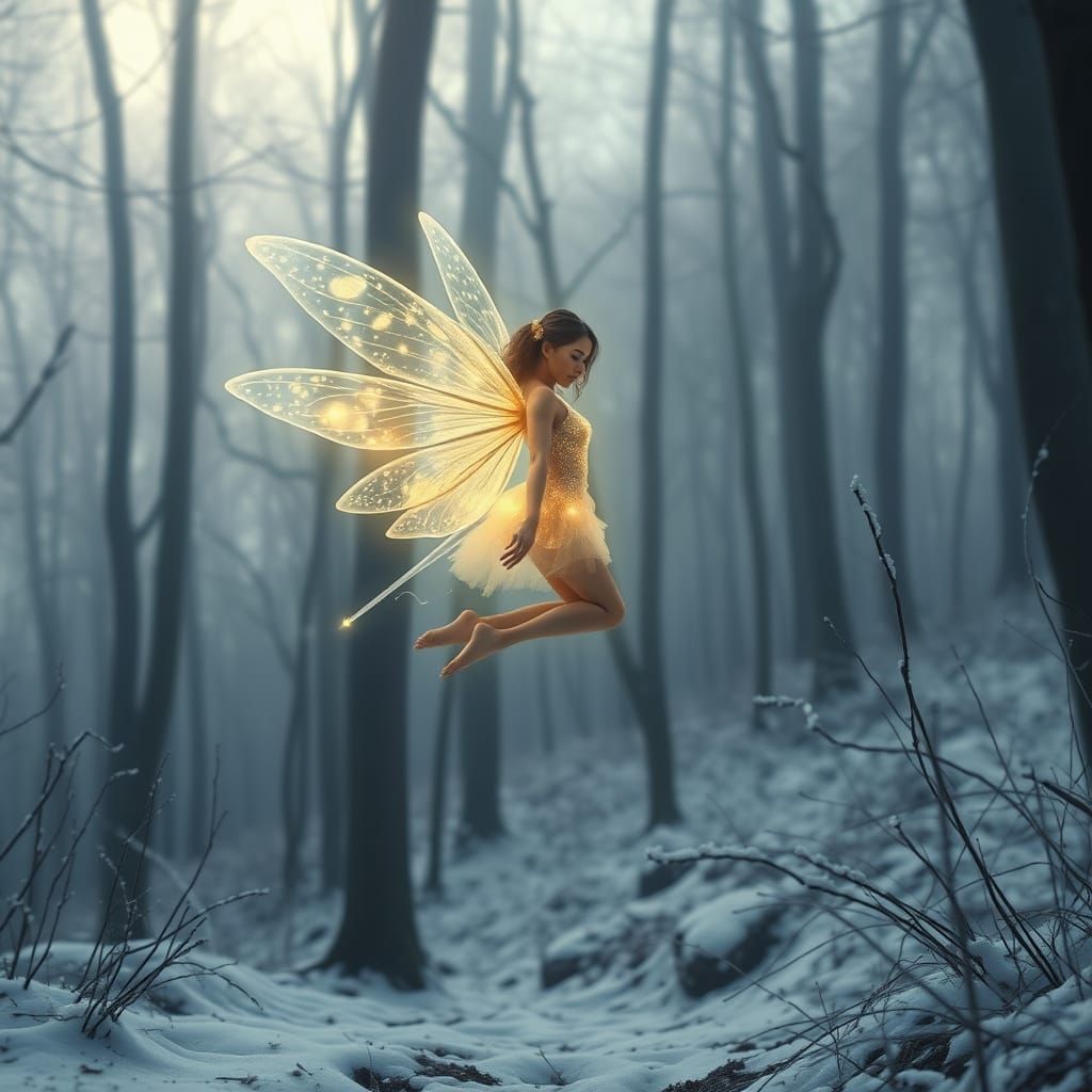 Glowing Fairy in Mystical Winter Wonderland