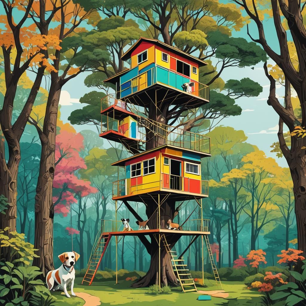 Pop Art Treehouse for Dogs: Digital Screen Print