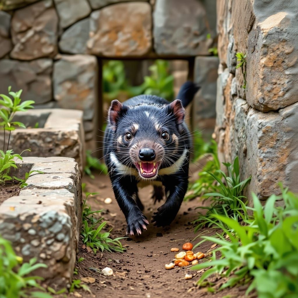 Tasmanian Devil Navigating Maze for Food