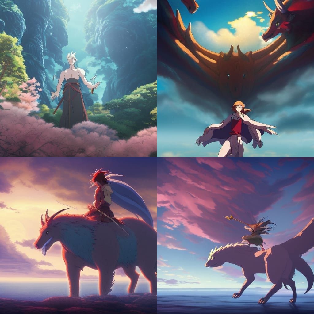Majestic Mythical Beast in Anime Key Visual Style