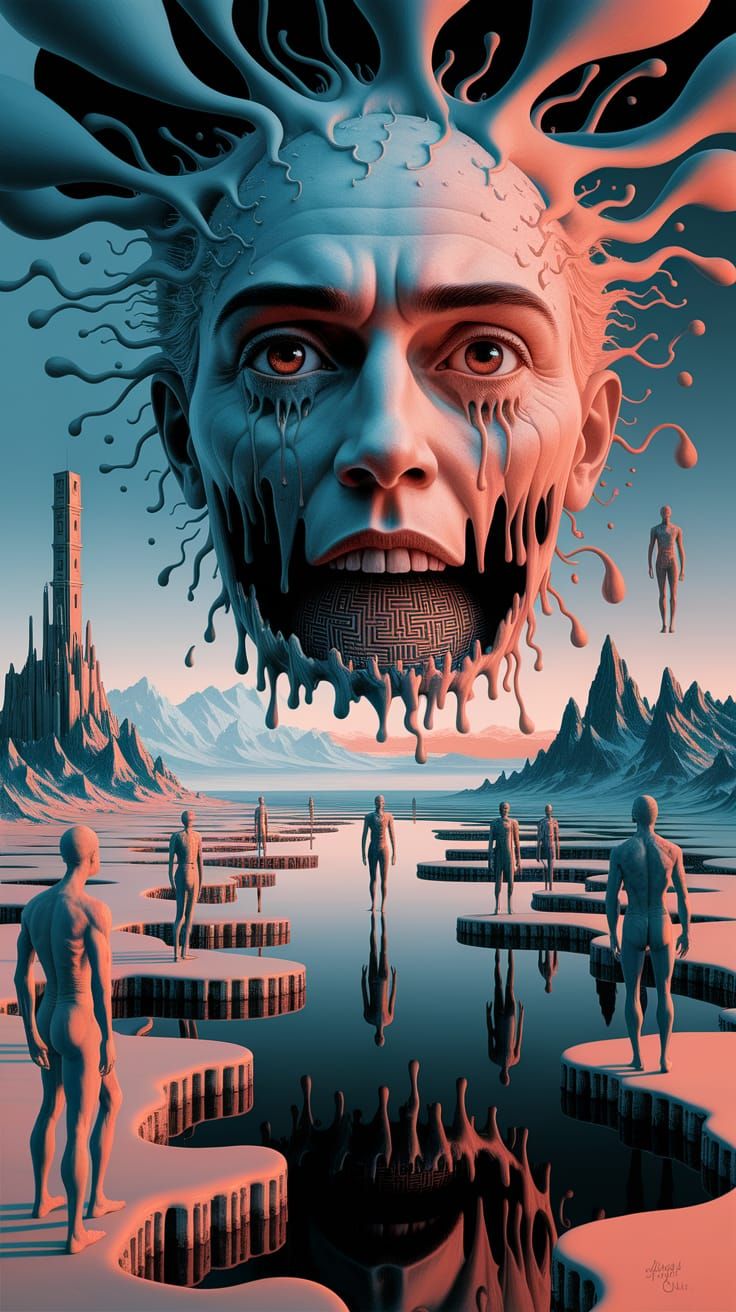 Surreal Melting Face Dominates Desolate Landscape