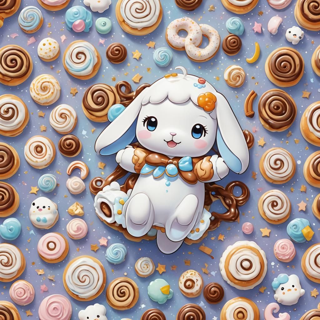 Sweet Cinnamoroll with Cinnamon Roll in Anime Style
