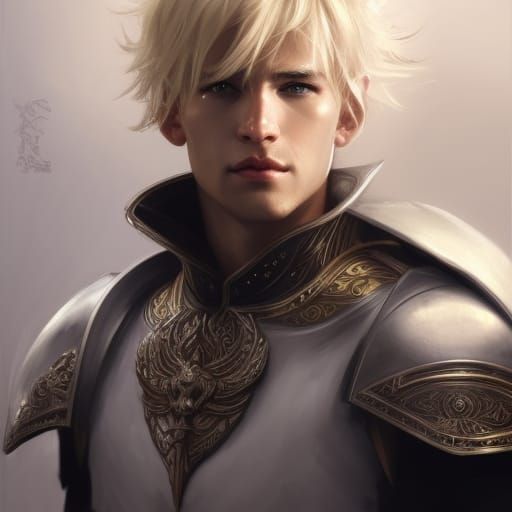Noble Blond Dragon Knight Portrait in White Armor